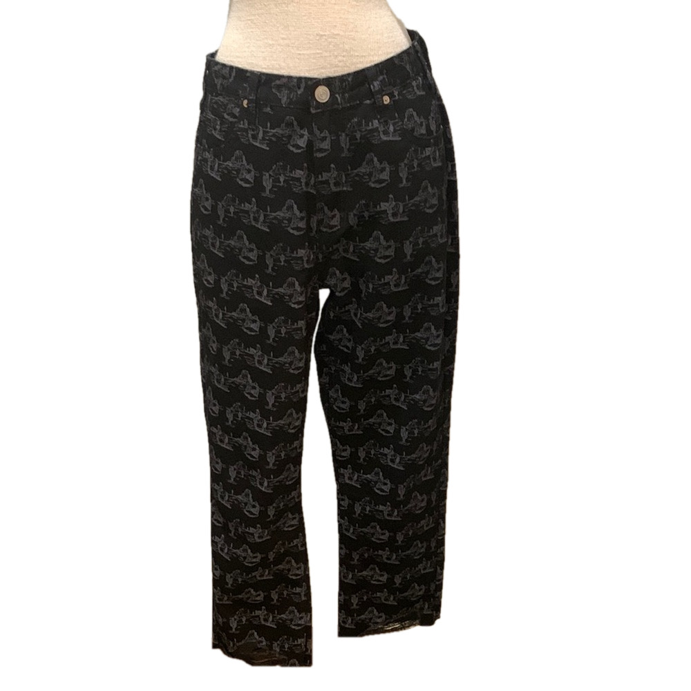 Rock & Roll Denim distressed high rise straight crop western black jeans sz 30